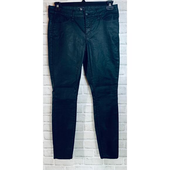 Gap Womens Coated Skinny Jeans 10 Black Mid Rise Slim Fit Stretch Casual Y2k